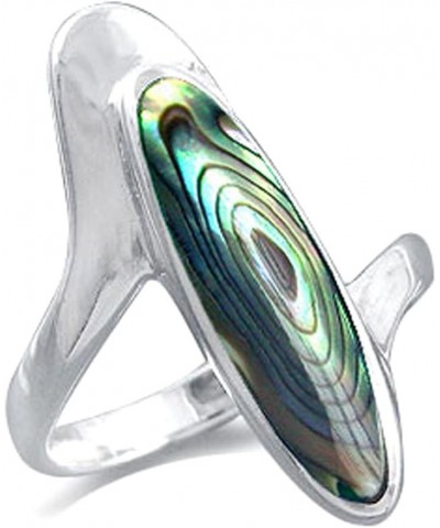 Long Inlay White Gold Plated 925 Sterling Silver Modern Style Ring 7 Silver abalone $10.00 Rings