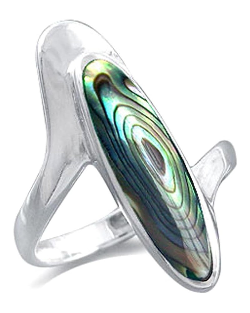 Long Inlay White Gold Plated 925 Sterling Silver Modern Style Ring 7 Silver abalone $10.00 Rings