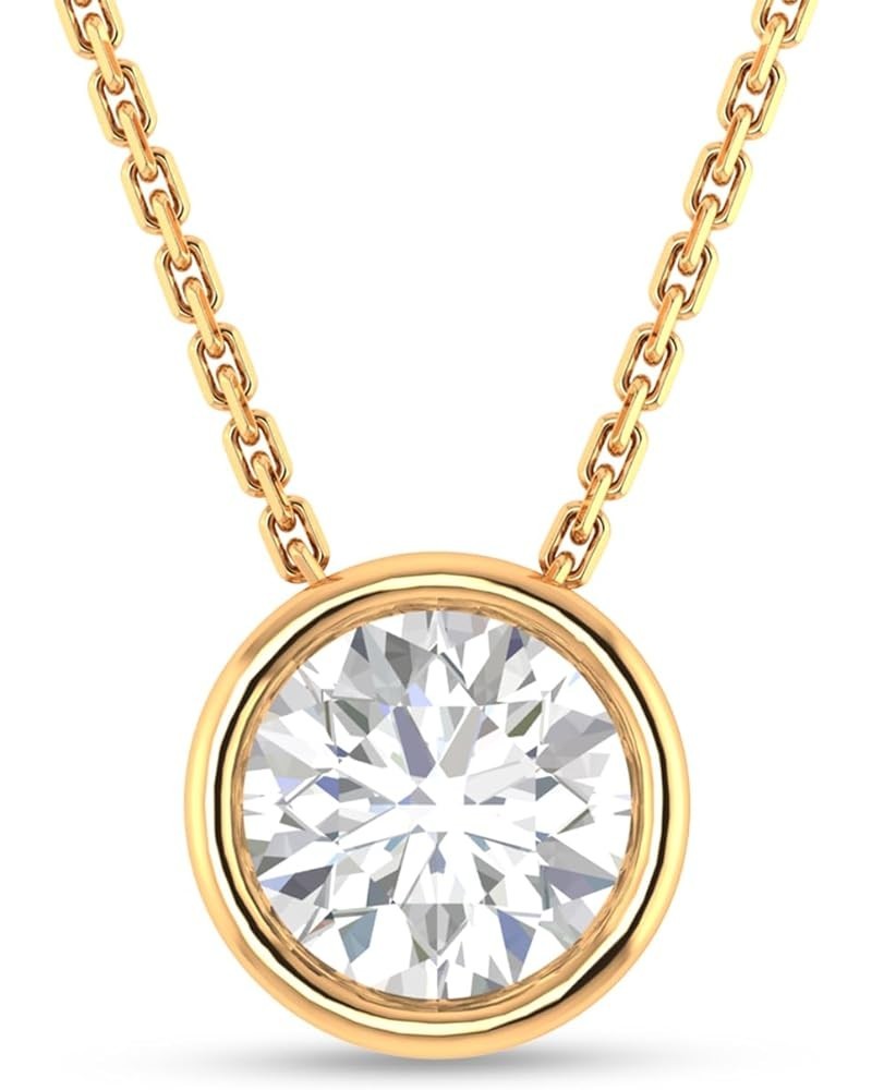 2.50 to 3.50 CT. T.W. Round Cut Bezel Set Solitaire Diamond Pendant Necklace Solid 14K White/Yellow/Rose Gold Plated 925 Ster...