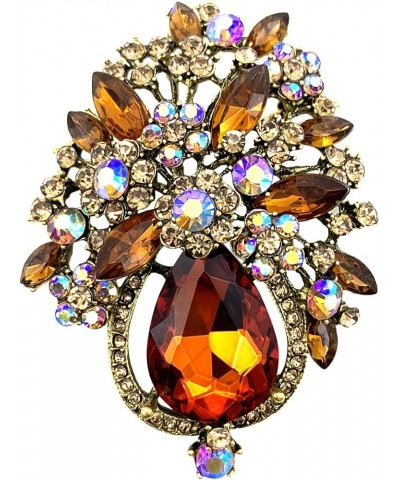 Vintage Wedding Bridal Big Crystal Rhinestone Brooch Pin Banquet Jewelry Gold Tone Brown $9.35 Brooches & Pins