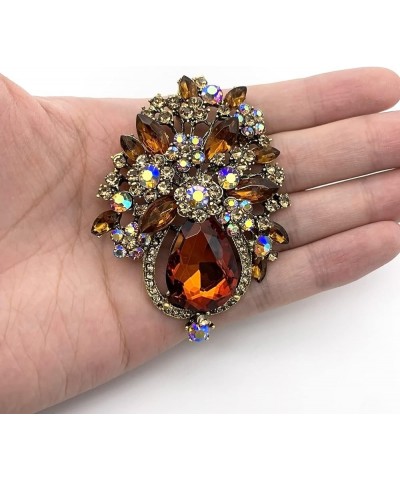 Vintage Wedding Bridal Big Crystal Rhinestone Brooch Pin Banquet Jewelry Gold Tone Brown $9.35 Brooches & Pins