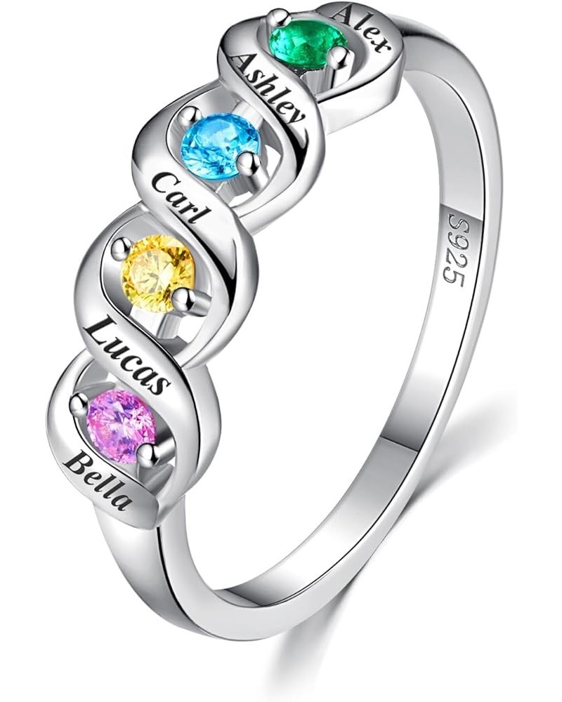 Personalized Mothers Ring with 2-5 Simulated Birthstone 925 Sterling Silver Promise Rings Customized Engraved 3-5 Names Engag...