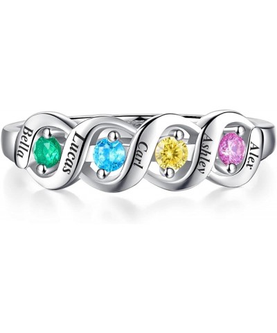 Personalized Mothers Ring with 2-5 Simulated Birthstone 925 Sterling Silver Promise Rings Customized Engraved 3-5 Names Engag...