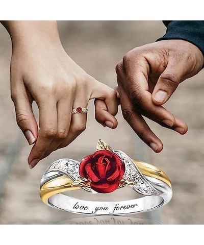 Rose Flower Rings for Women Gold Plated Red Rose Flower Band Ring Love You Forever Ring Wedding Jewelry Valentines Gifts 7 $7...