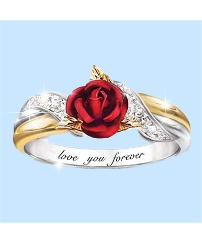 Rose Flower Rings for Women Gold Plated Red Rose Flower Band Ring Love You Forever Ring Wedding Jewelry Valentines Gifts 7 $7...