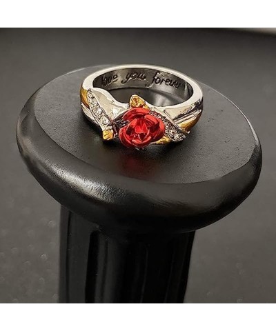 Rose Flower Rings for Women Gold Plated Red Rose Flower Band Ring Love You Forever Ring Wedding Jewelry Valentines Gifts 7 $7...