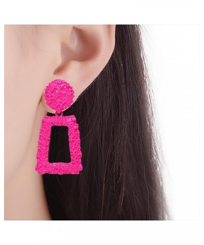 Babies Pink Heart Earrings Hot Pink Earrings For Woman Lover Rectangle Dangle Earrings Tassel Earrings For Young Woman Lightw...