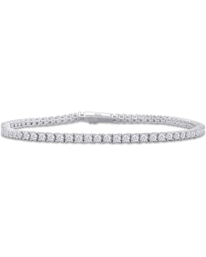 2MM Width Round Cut Lab Created Diamond Moissanite Tennis Chain Bracelet In 14k Gold Plated 925 Sterling Silver Jewelry For W...