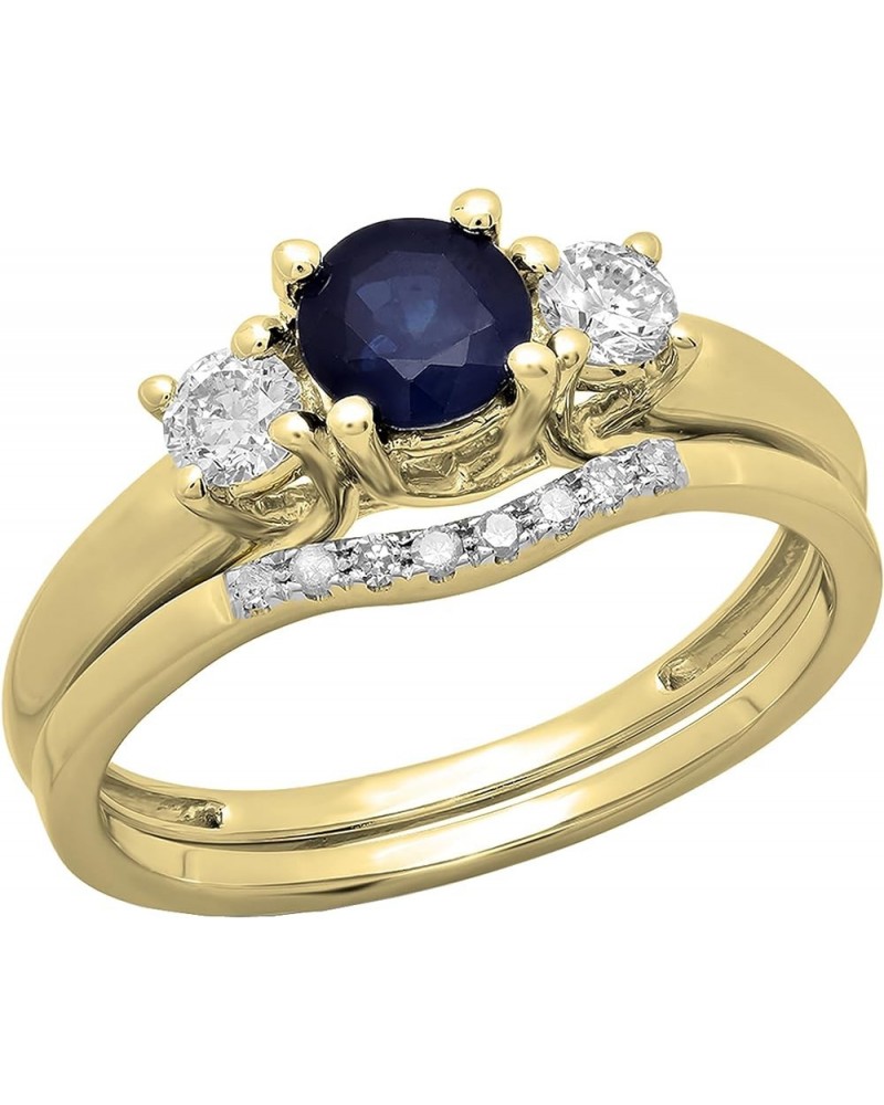 5mm Round Blue Sapphire & White Diamond 3 Stone Wedding Ring Set for Women in 14K Gold 5.5 Yellow Gold $385.31 Bracelets