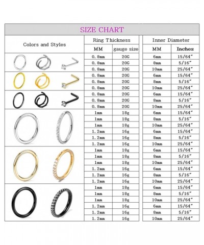 Hypoallergenic Nose Rings Hoops 316l Surgical Steel 20g 18g 16g Zircon L Shaped Studs Septum Lip Helix Hoops Double Nose Ring...