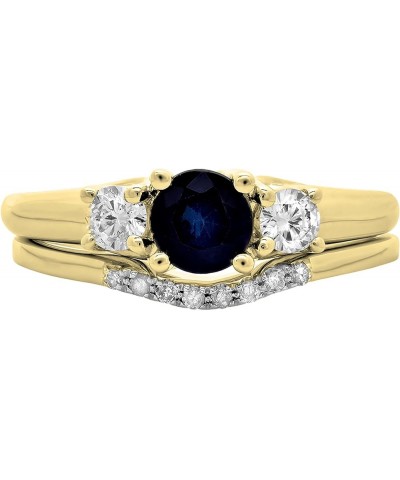 5mm Round Blue Sapphire & White Diamond 3 Stone Wedding Ring Set for Women in 14K Gold 5.5 Yellow Gold $385.31 Bracelets