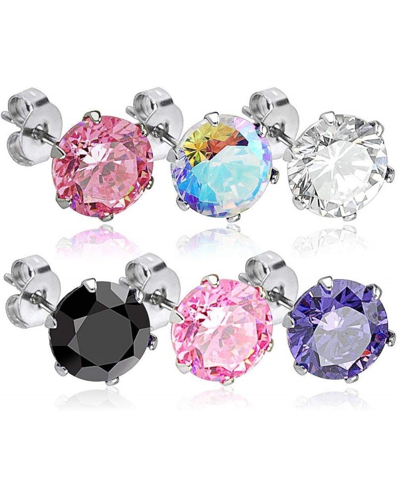 Pair of 316L Surgical Stainless Steel Stud Earring with Round Clear or Black CZ Size: 0.6mm, Ball Size: 7mm, Pink $8.09 Earrings