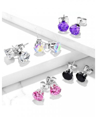 Pair of 316L Surgical Stainless Steel Stud Earring with Round Clear or Black CZ Size: 0.6mm, Ball Size: 7mm, Pink $8.09 Earrings