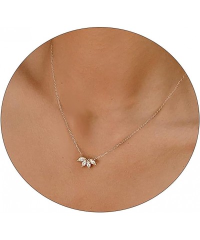 Diamond Necklaces for Women Dainty CZ Leaf Necklace 14k Gold Plated Flower Necklace Simple Diamond Choker Necklaces for Women...