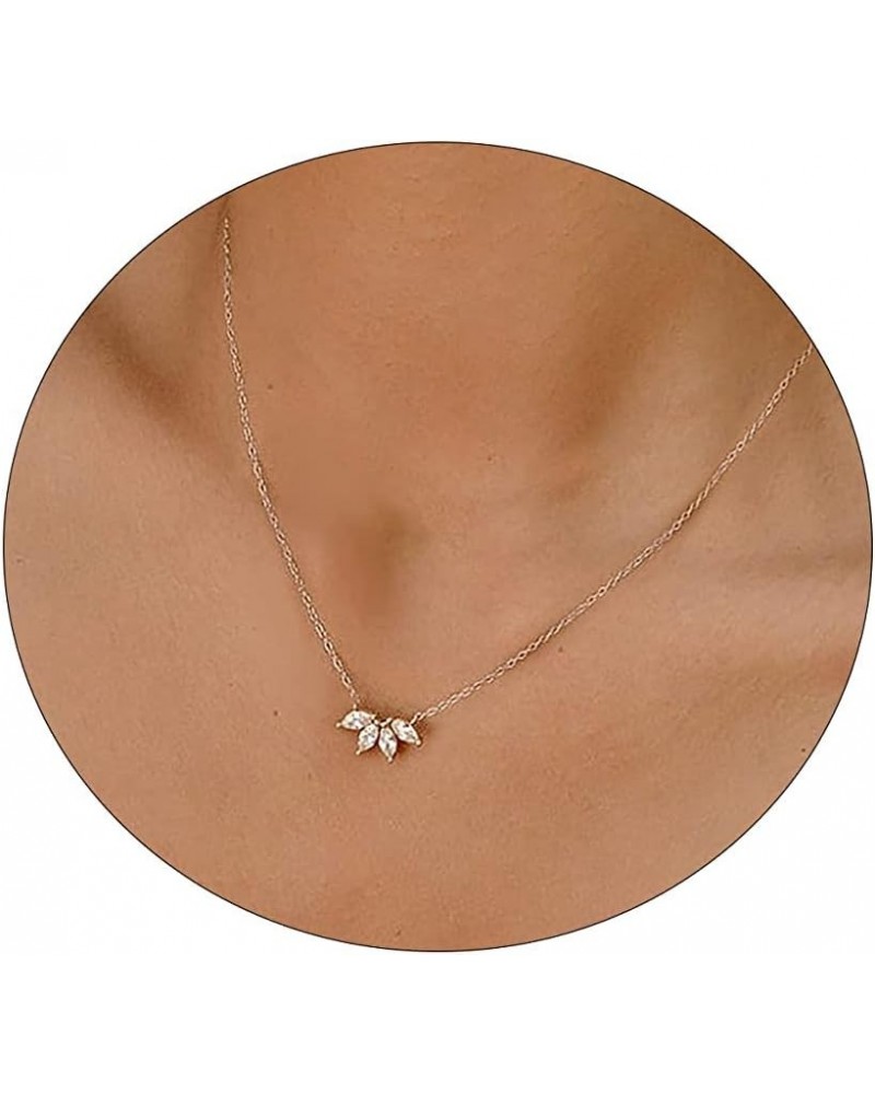 Diamond Necklaces for Women Dainty CZ Leaf Necklace 14k Gold Plated Flower Necklace Simple Diamond Choker Necklaces for Women...