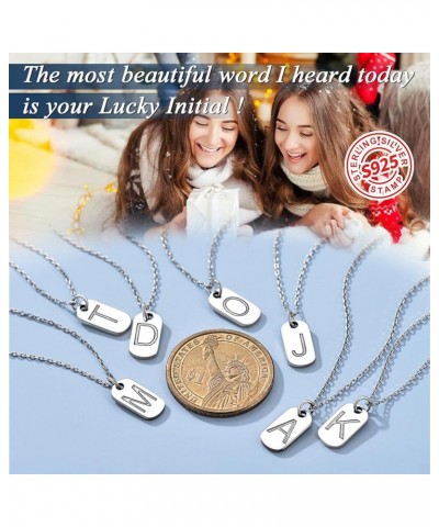 Solid Silver Initial Necklace with S925 Stamp, 26 Alphabets Tiny Dog Tag for Women/Men, Send Gift Box W $8.09 Necklaces