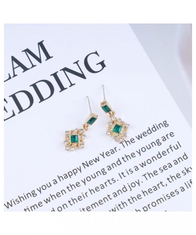 Vintage Emerald Green Dangle Earrings Gold Emerald Square Earrings Emerald Cz Drop Earrings Geometric Green Crystal Earrings ...