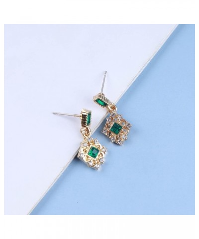 Vintage Emerald Green Dangle Earrings Gold Emerald Square Earrings Emerald Cz Drop Earrings Geometric Green Crystal Earrings ...