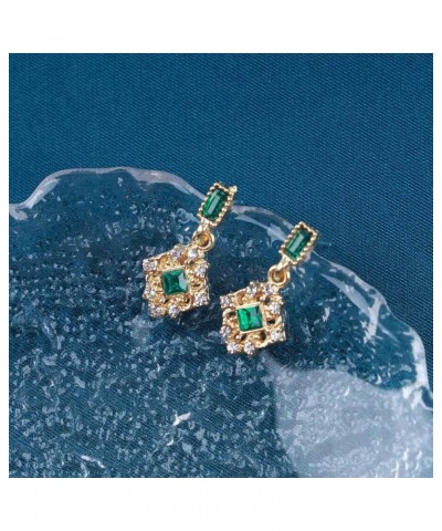 Vintage Emerald Green Dangle Earrings Gold Emerald Square Earrings Emerald Cz Drop Earrings Geometric Green Crystal Earrings ...