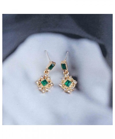 Vintage Emerald Green Dangle Earrings Gold Emerald Square Earrings Emerald Cz Drop Earrings Geometric Green Crystal Earrings ...