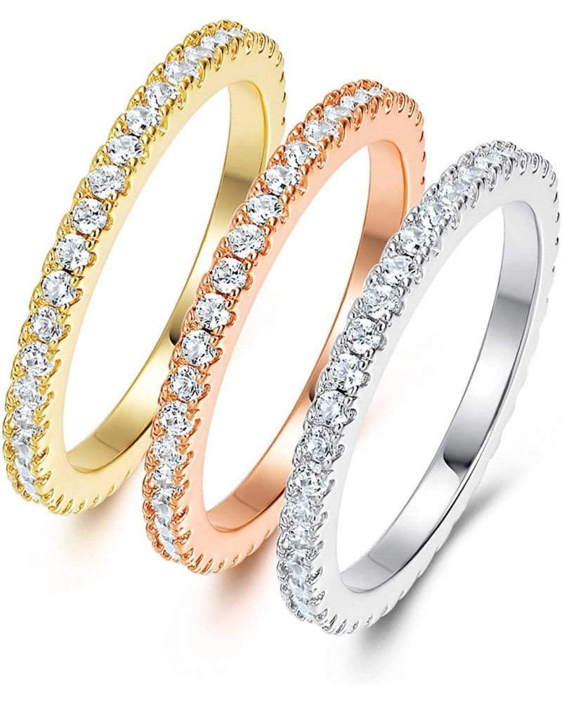 Eternity Stackable Rings, 18k Multicolor Plated Cubic Zirconia Wedding Rings Set for Women (3 PCS) $9.44 Rings