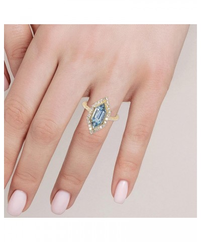 10K Yellow Gold Blue Sapphire Ring with Diamonds for women | Marquise-Cut shaped Sapphire jewelry for her | Ring for women $6...