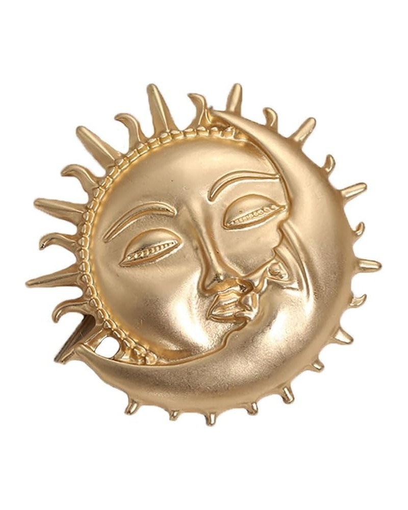 Gold Moon Sun Brooch Pin Vintage Moon Sun Face Lapel Pin Dainty Half Moon with Flaming Sun Safty Pin Fairy Planet Badges for ...