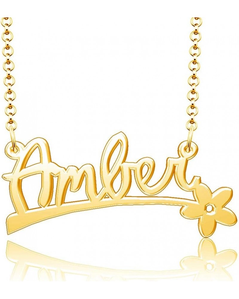 24k Gold Plated Flower Personalized Nameplate Custom Name Necklace Amber $12.65 Necklaces