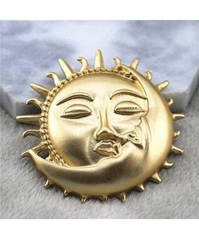 Gold Moon Sun Brooch Pin Vintage Moon Sun Face Lapel Pin Dainty Half Moon with Flaming Sun Safty Pin Fairy Planet Badges for ...