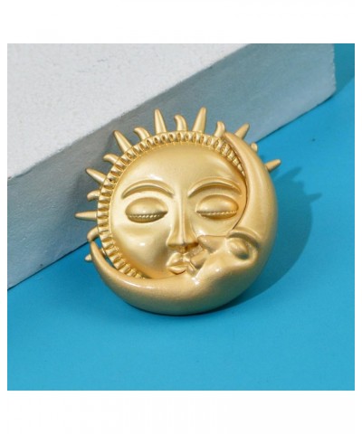 Gold Moon Sun Brooch Pin Vintage Moon Sun Face Lapel Pin Dainty Half Moon with Flaming Sun Safty Pin Fairy Planet Badges for ...