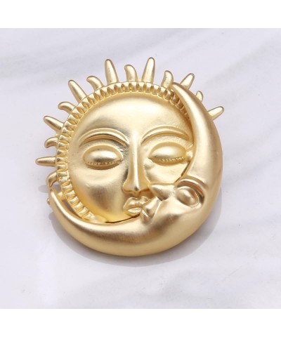 Gold Moon Sun Brooch Pin Vintage Moon Sun Face Lapel Pin Dainty Half Moon with Flaming Sun Safty Pin Fairy Planet Badges for ...