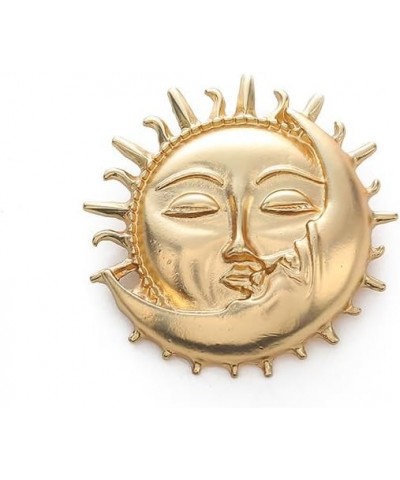 Gold Moon Sun Brooch Pin Vintage Moon Sun Face Lapel Pin Dainty Half Moon with Flaming Sun Safty Pin Fairy Planet Badges for ...