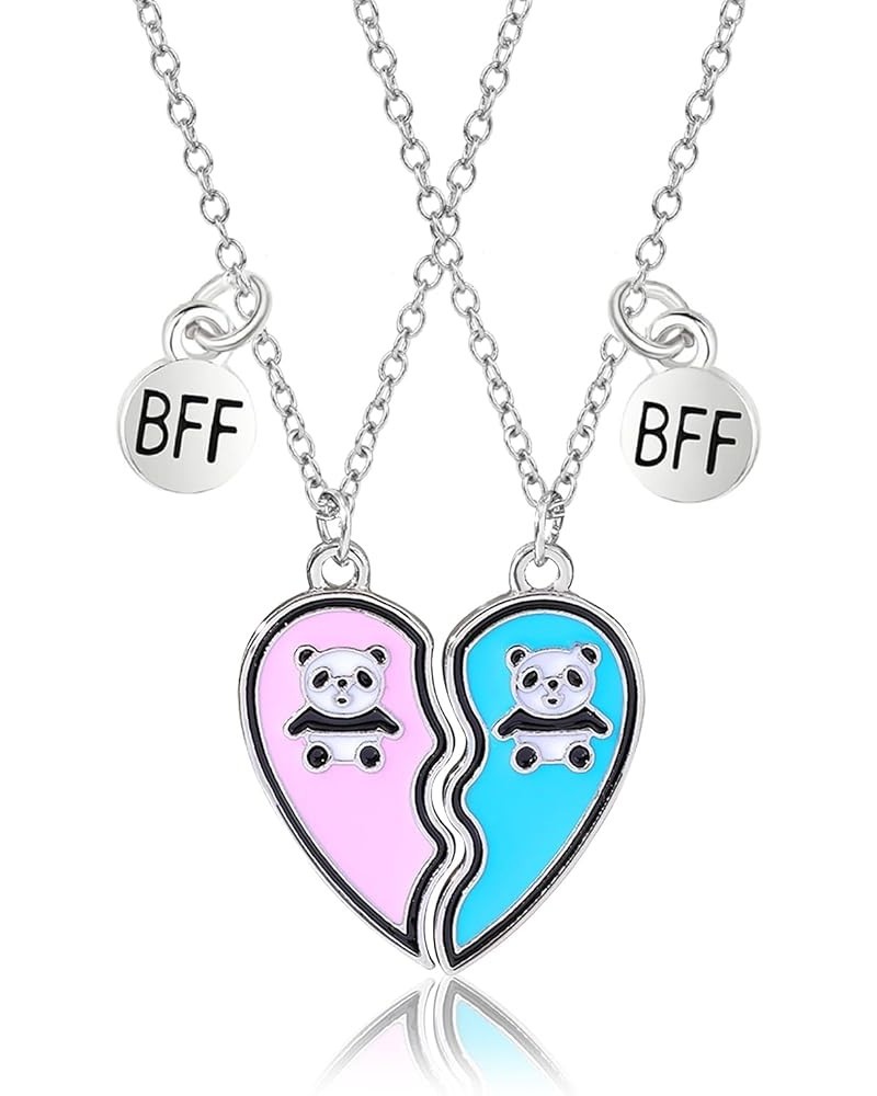 BFF Necklace for 2, Best Friend Necklaces, Panda, Dolphin, Penguin Valentines Day Gifts Split Heart Rhinestone Friendship Nec...