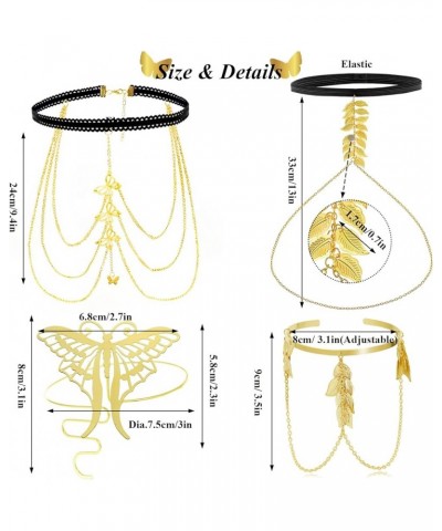 4 Pieces Thigh Chain Set for Women Leaf Leg Chains Adjustable Arm Cuff Anklet Bracelet Boho Body Jewelry Accessories for Beac...