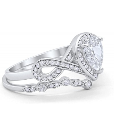 Teardrop Bridal Set Art Deco Wedding Engagement Ring Band 925 Sterling Silver Pear Round CZ Simulated Cubic Zirconia $19.50 Sets