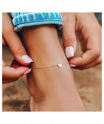 Heart Initial Anklet 14k Gold Plated Dainty Simple Letter Ankle Bracelet Cute Adjustable Personalized Summer Beach Foot Chain...