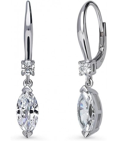 Sterling Silver Solitaire 2 Carat Marquise Cut Cubic Zirconia CZ Anniversary Leverback Dangle Drop Earrings for Women, Rhodiu...