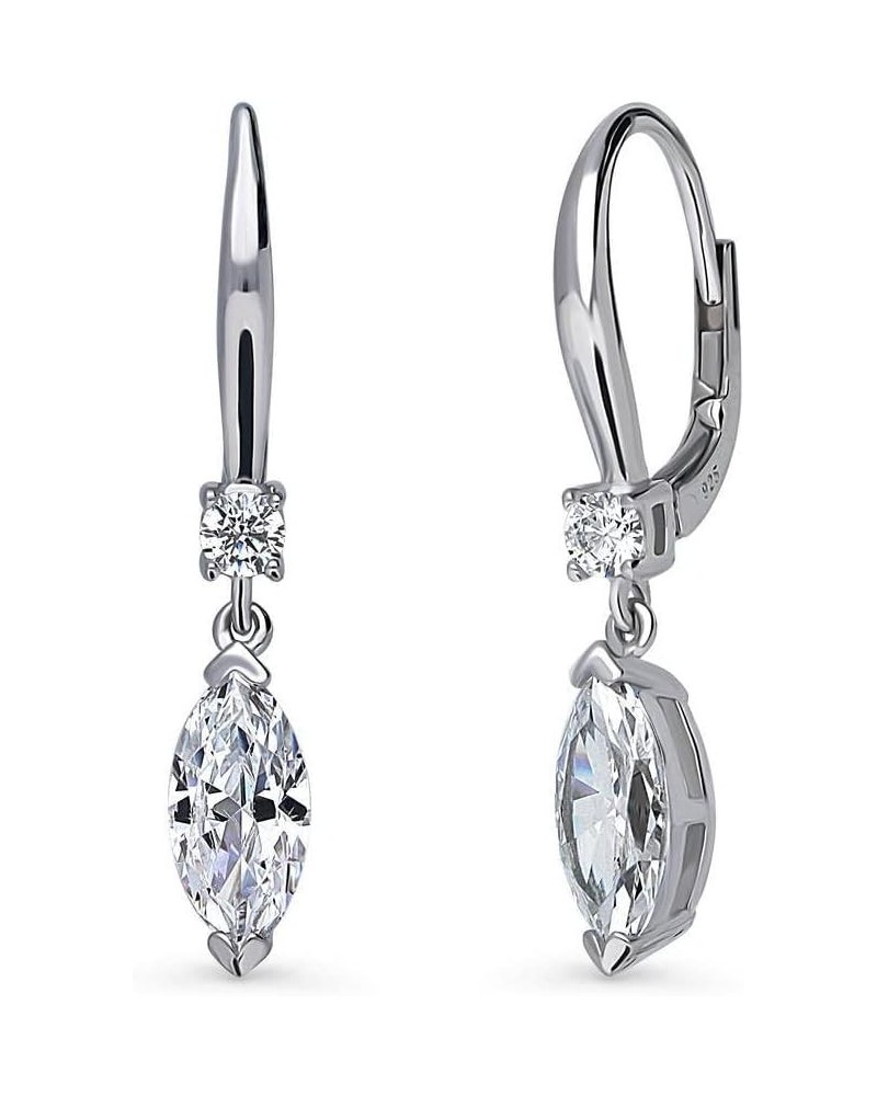 Sterling Silver Solitaire 2 Carat Marquise Cut Cubic Zirconia CZ Anniversary Leverback Dangle Drop Earrings for Women, Rhodiu...