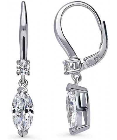 Sterling Silver Solitaire 2 Carat Marquise Cut Cubic Zirconia CZ Anniversary Leverback Dangle Drop Earrings for Women, Rhodiu...