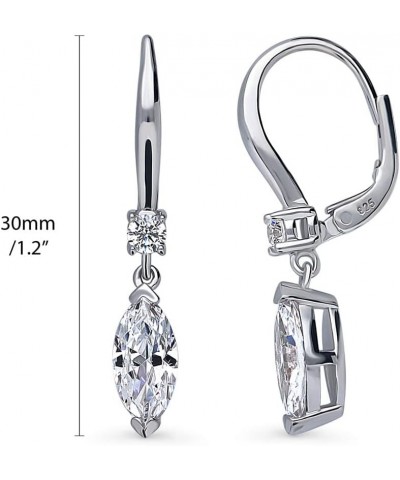 Sterling Silver Solitaire 2 Carat Marquise Cut Cubic Zirconia CZ Anniversary Leverback Dangle Drop Earrings for Women, Rhodiu...