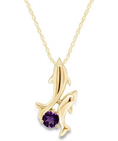 Simulated Birthstones Playing Dolphins Pendant Necklace in 14k Yellow Gold Over Sterling Silver Simulated Amethyst $31.85 Nec...