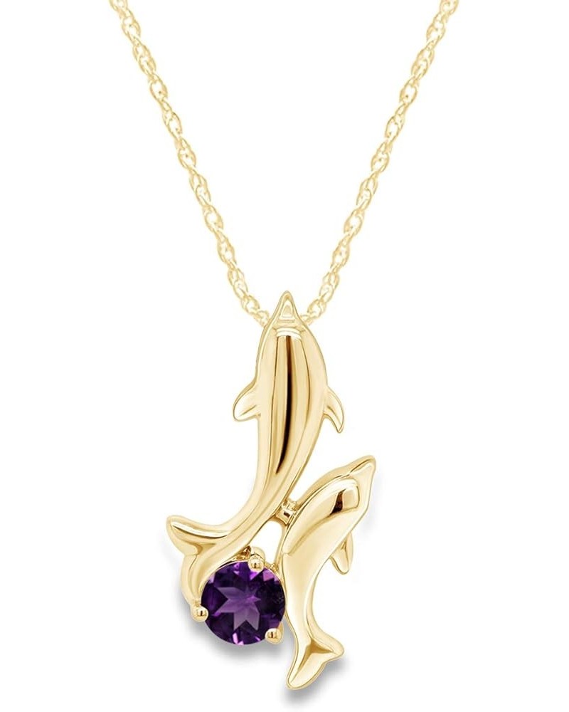 Simulated Birthstones Playing Dolphins Pendant Necklace in 14k Yellow Gold Over Sterling Silver Simulated Amethyst $31.85 Nec...