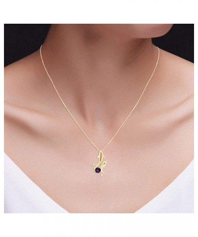 Simulated Birthstones Playing Dolphins Pendant Necklace in 14k Yellow Gold Over Sterling Silver Simulated Amethyst $31.85 Nec...