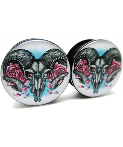 Ram & Flower Ear Plugs - Acrylic Screw-On - 12 Sizes Pair 1/2" (12mm) $10.77 Body Jewelry