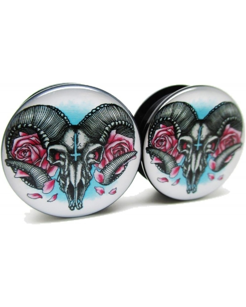 Ram & Flower Ear Plugs - Acrylic Screw-On - 12 Sizes Pair 1/2" (12mm) $10.77 Body Jewelry