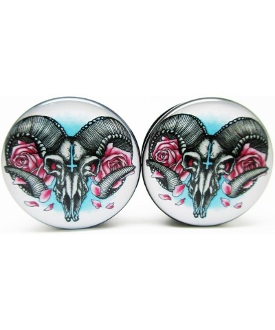 Ram & Flower Ear Plugs - Acrylic Screw-On - 12 Sizes Pair 1/2" (12mm) $10.77 Body Jewelry