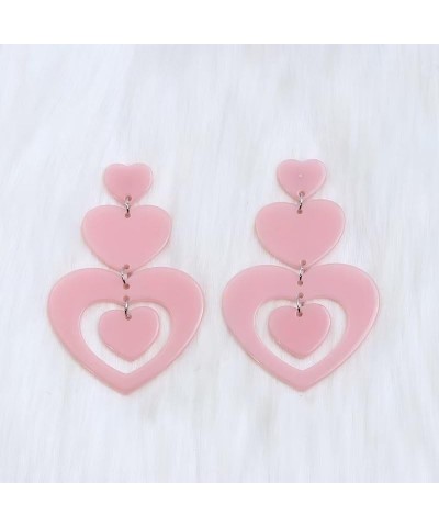 Valentine's Day Earrings 70s 80s Love Heart Dangle Drop Earrings Hot Pink Hollow Out For Women Girls Girlfriend Valentines Da...