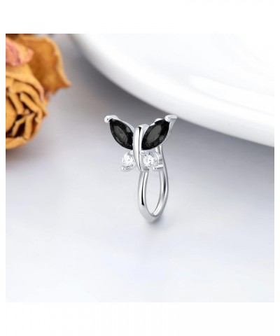 925 Sterling Silver Butterfly Nose Rings Cuff for Non Pierced Nose Clip On Nose Ring with Simulated Birthstone Jet Black $13....