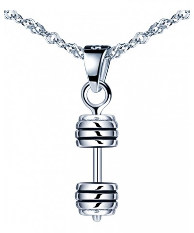 925 Sterling Silver Dumbbell Barbell Gym Buff Pendant Necklace for Women 18 $11.54 Necklaces