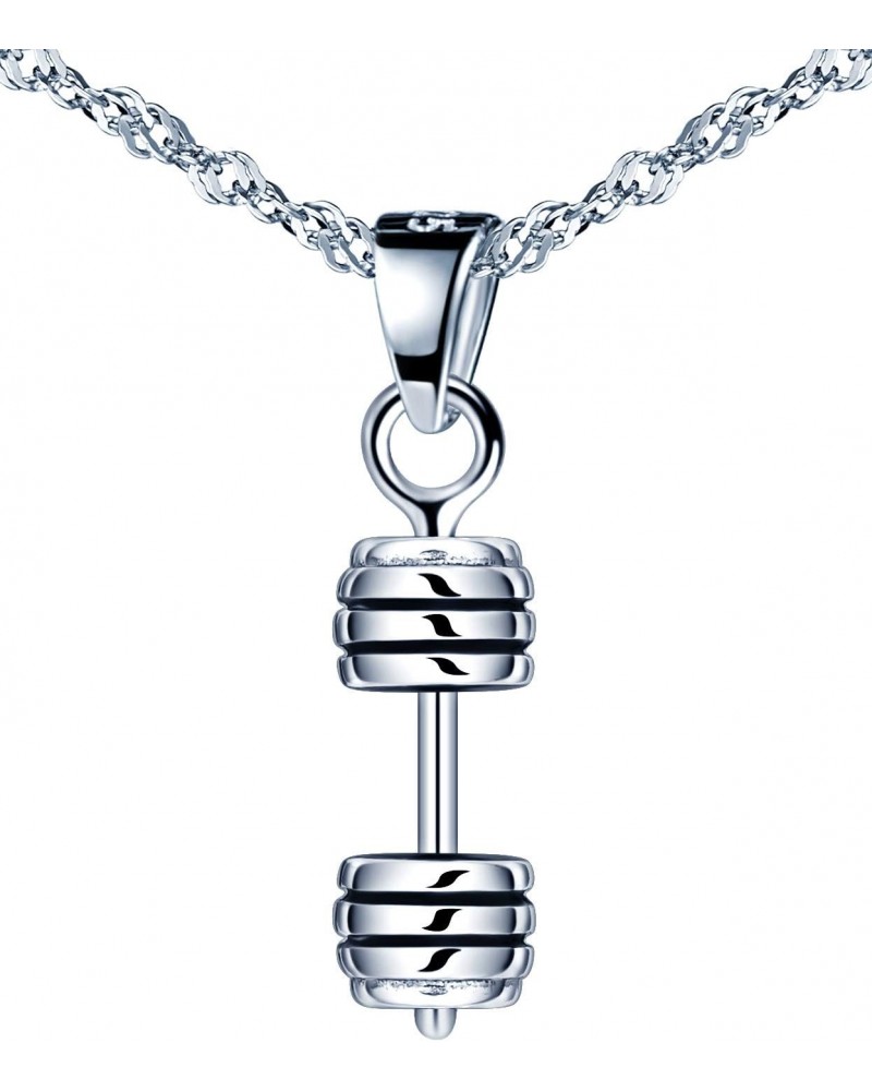 925 Sterling Silver Dumbbell Barbell Gym Buff Pendant Necklace for Women 18 $11.54 Necklaces